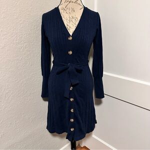 Lucky Brand Long Sleeve Ribbed Button Front Sweater Dress